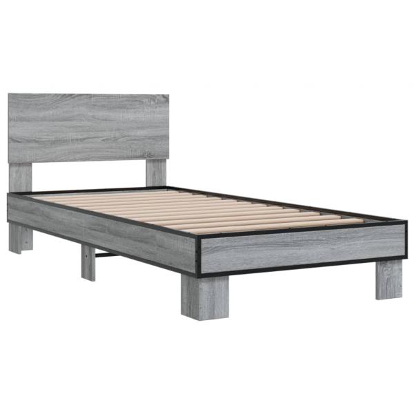 Bettgestell Grau Sonoma 90x190 cm Holzwerkstoff und Metall