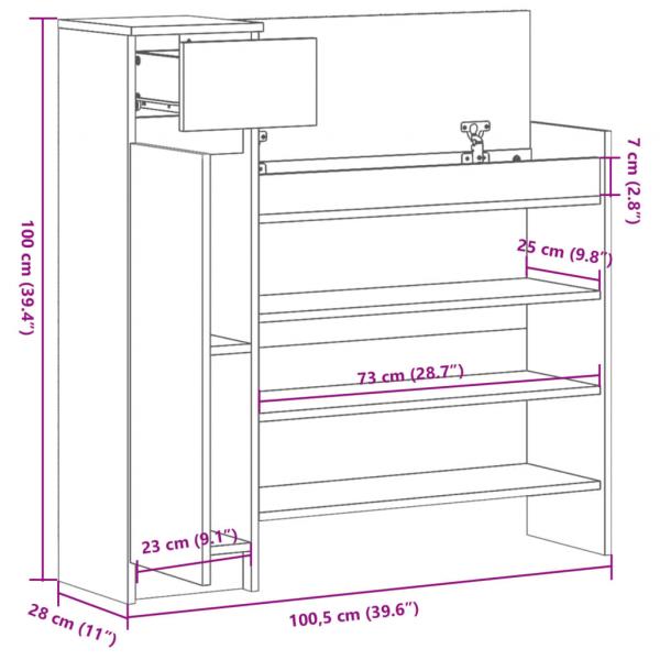 Schuhschrank Schwarz 100,5x28x100 cm Holzwerkstoff