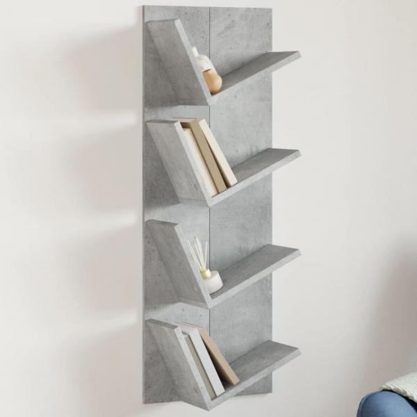 ARDEBO.de - Wand-Bücherregal mit 4 Fächern Betongrau 33x16x90 cm