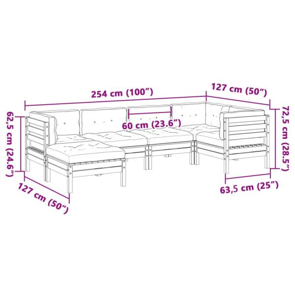 6-tlg. Garten-Sofagarnitur mit Kissen Massivholz Douglasie