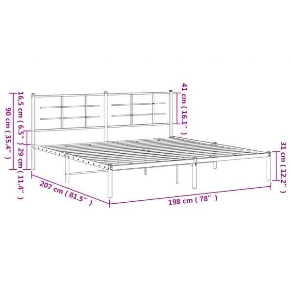 Bettgestell mit Kopfteil Metall Schwarz 193x203 cm