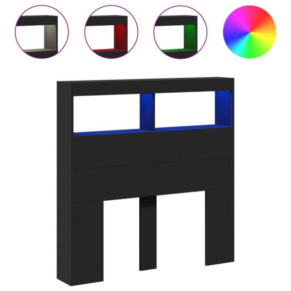 LED-Kopfteil mit Ablagen Schwarz 100x17x102 cm