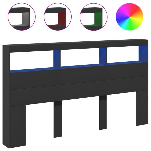 LED-Kopfteil mit Ablagen Schwarz 180x17x102 cm