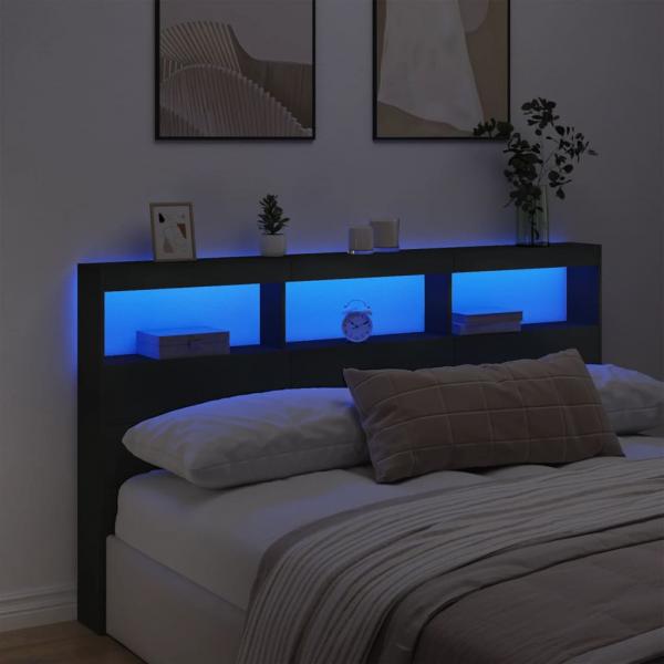 LED-Kopfteil mit Ablagen Schwarz 180x17x102 cm