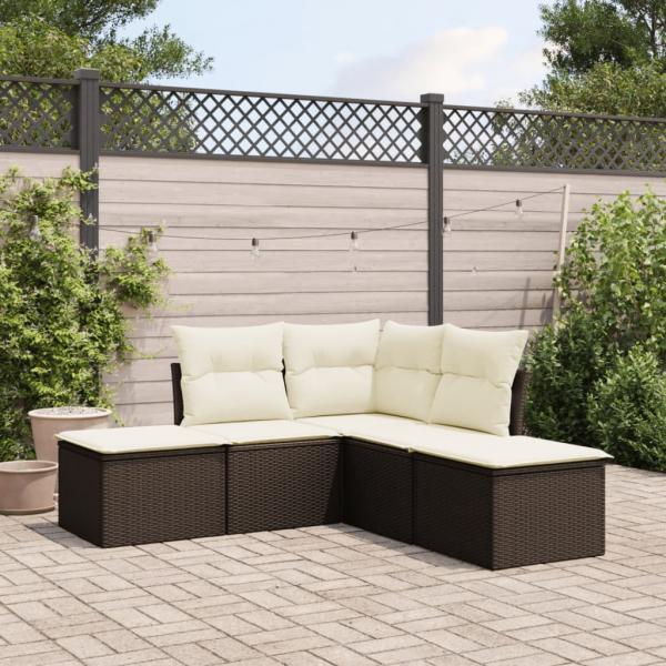 ARDEBO.de - 5-tlg. Garten-Sofagarnitur mit Kissen Braun Poly Rattan