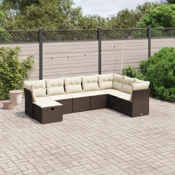 ARDEBO.de - 8-tlg. Garten-Sofagarnitur mit Kissen Braun Poly Rattan