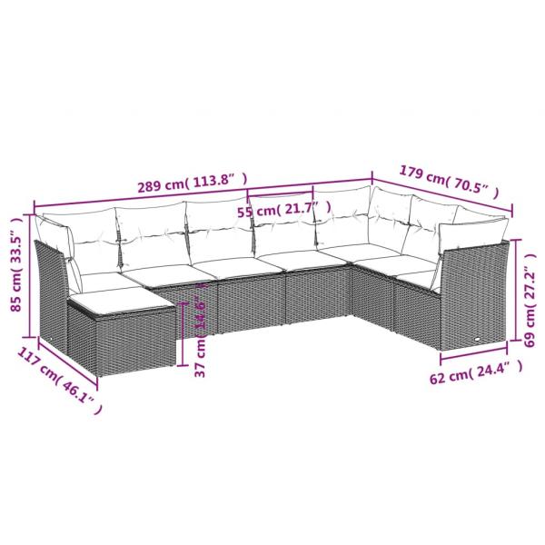 8-tlg. Garten-Sofagarnitur mit Kissen Braun Poly Rattan