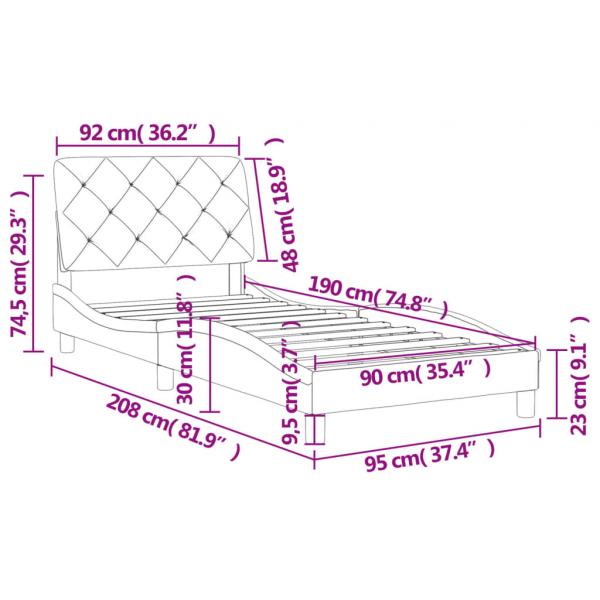 Bettgestell mit Kopfteil Schwarz 90x190 cm Samt