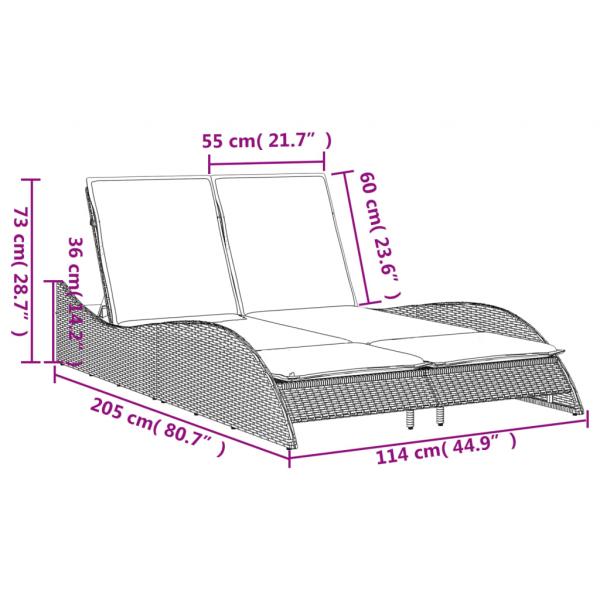 Sonnenliege mit Auflagen Hellgrau 114x205x73 cm Poly Rattan