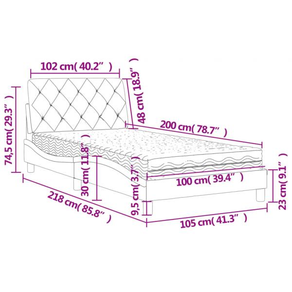 Bett mit Matratze Dunkelgrau 100x200 cm Samt