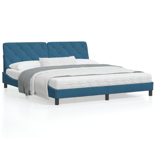 ARDEBO.de - Bett mit Matratze Blau 180x200 cm Samt