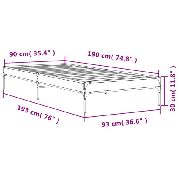 Bettgestell Sonoma-Eiche 90x190 cm Holzwerkstoff und Metall