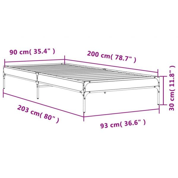 Bettgestell Räuchereiche 90x200 cm Holzwerkstoff und Metall