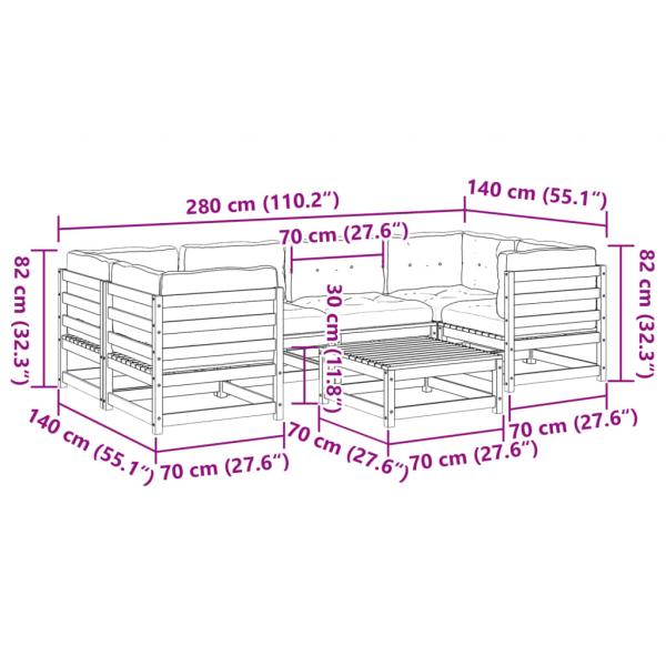 7-tlg. Garten-Sofagarnitur mit Kissen Massivholz Kiefer