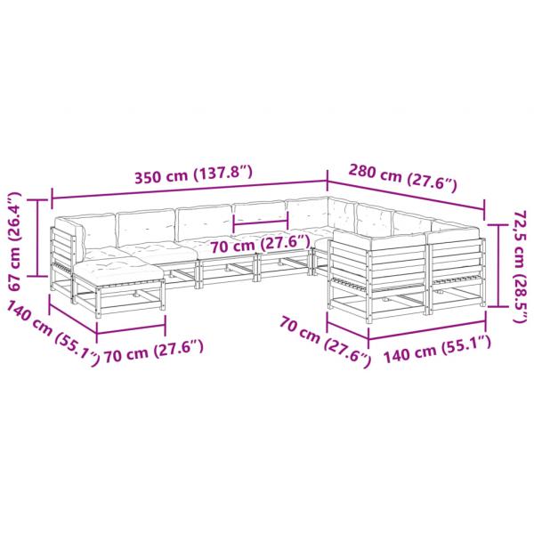 10-tlg. Garten-Sofagarnitur mit Kissen Kiefernholz Imprägniert