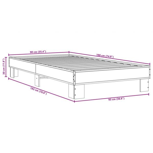 Bettgestell Braun Eichen-Optik 90x190 cm Holzwerkstoff Metall