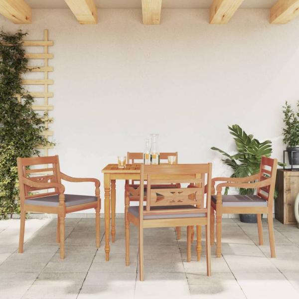 ARDEBO.de - 5-tlg. Garten-Essgruppe mit Dunkelgrauen Kissen Massivholz Teak