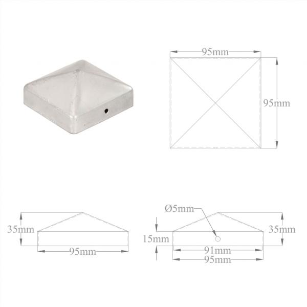 Pfostenkappen 6 Stk. Pyramide Verzinktes Metall 91 x 91 mm  