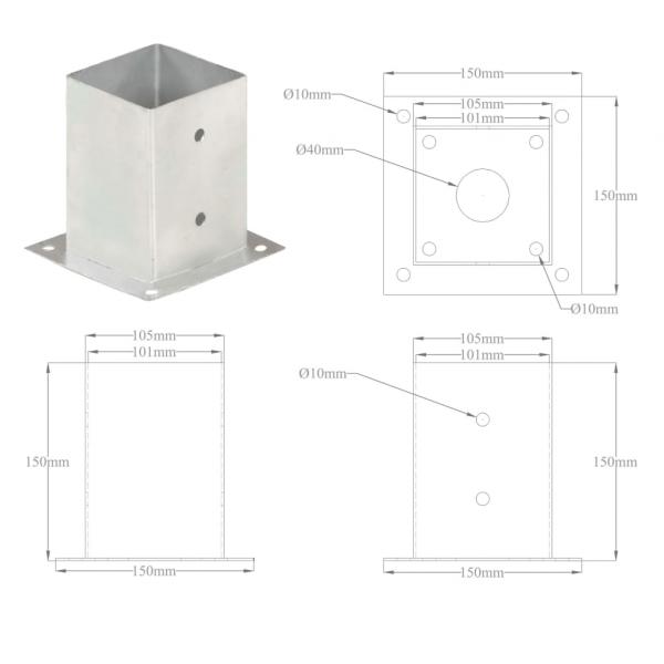 Pfostenanker 4 Stk. Verzinktes Metall 101 mm