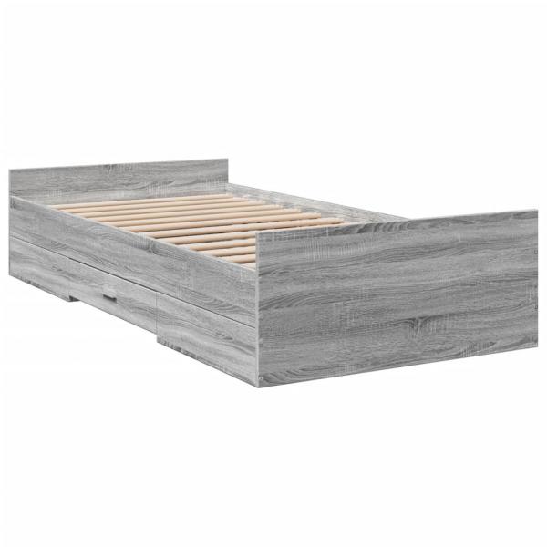 Bettgestell mit Schubladen Grau Sonoma 90x190 cm Holzwerkstoff