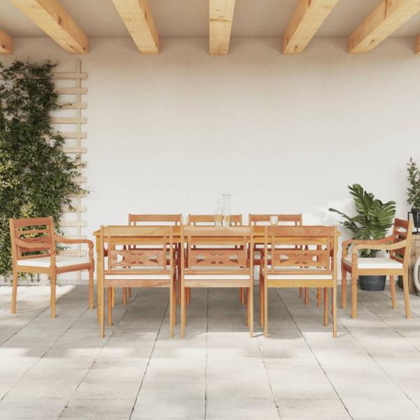 ARDEBO.de - 9-tlg. Garten-Essgruppe mit Weißen Kissen Massivholz Teak