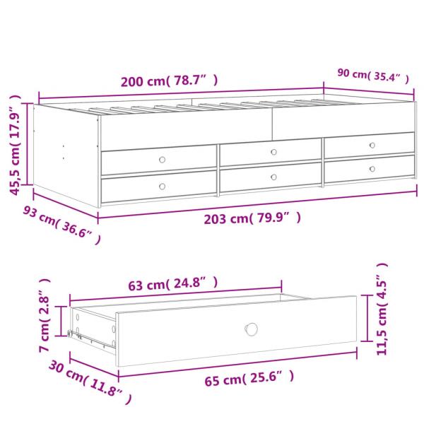 Tagesbett mit Schubladen Räuchereiche 90x200 cm Holzwerkstoff