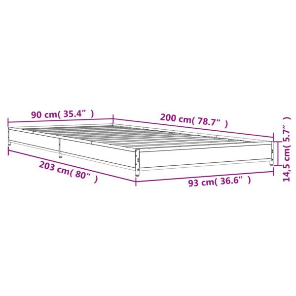 Bettgestell Räuchereiche 90x200 cm Holzwerkstoff und Metall