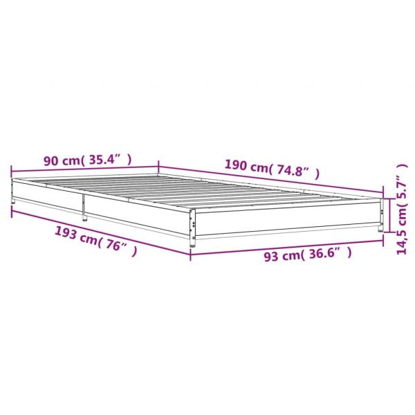 Bettgestell Grau Sonoma 90x190 cm Holzwerkstoff und Metall