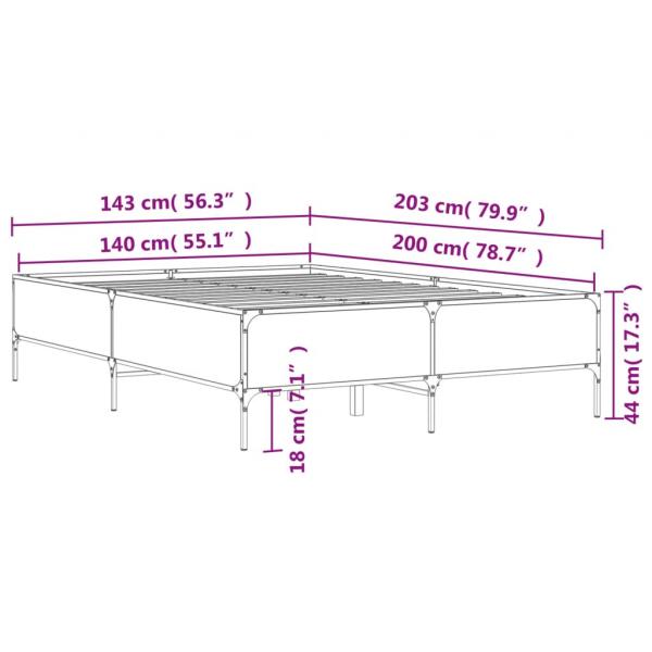 Bettgestell Sonoma-Eiche 140x200 cm Holzwerkstoff und Metall