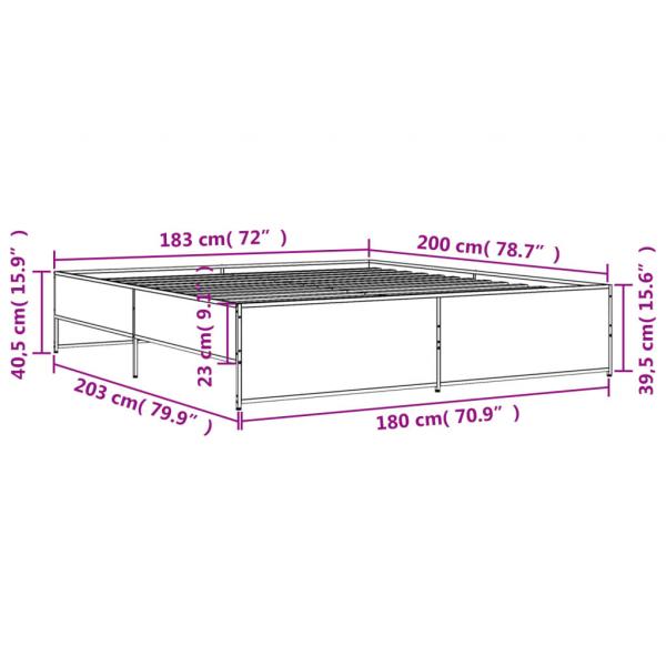 Bettgestell Räuchereiche 180x200 cm Holzwerkstoff und Metall