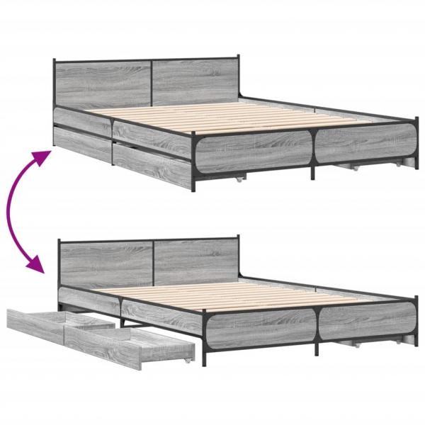 Bettgestell mit Schubladen Grau Sonoma 135x190 cm Holzwerkstoff