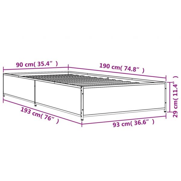 Bettgestell Grau Sonoma 90x190 cm Holzwerkstoff und Metall