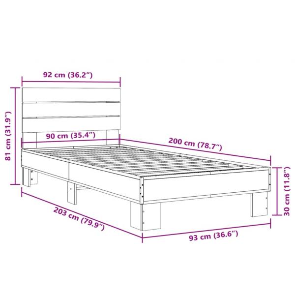 Bettgestell Grau Sonoma 90x200 cm Holzwerkstoff und Metall