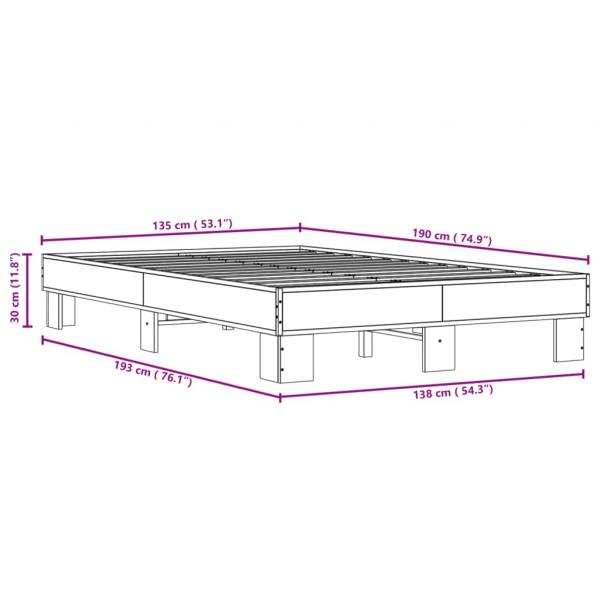 Bettgestell Grau Sonoma 135x190 cm Holzwerkstoff und Metall