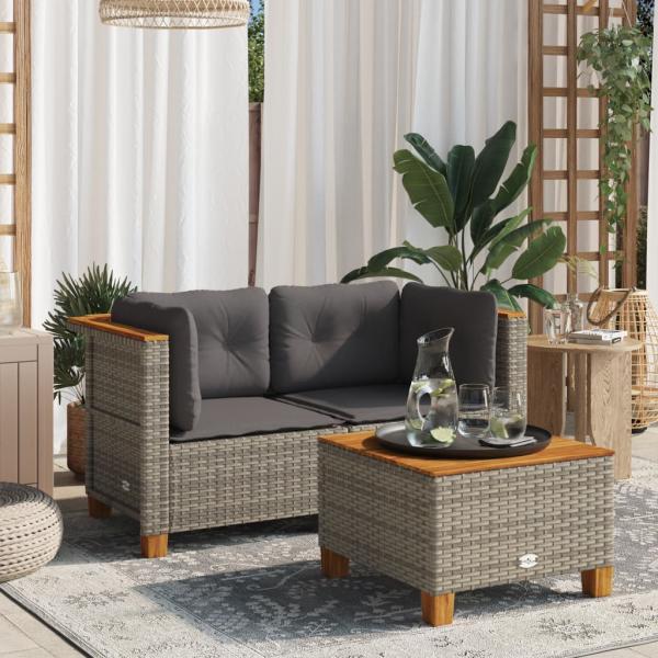 ARDEBO.de - Garten-Ecksofas mit Kissen 2 Stk. Grau Poly Rattan