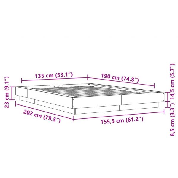 Bettgestell Grau Sonoma 135x190 cm Holzwerkstoff