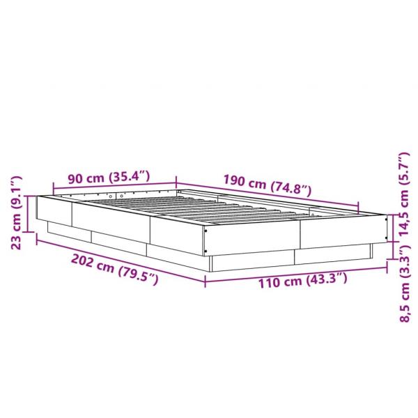 Bettgestell Grau Sonoma 90x190 cm Holzwerkstoff