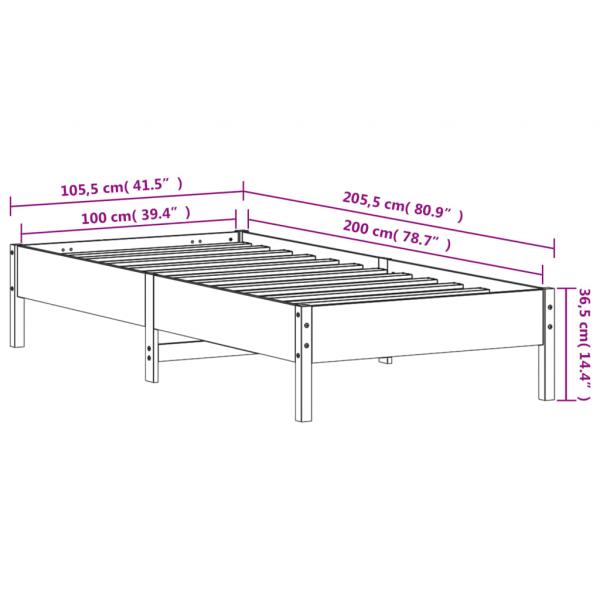 Massivholzbett ohne Matratze Weiß 100x200 cm Kiefernholz