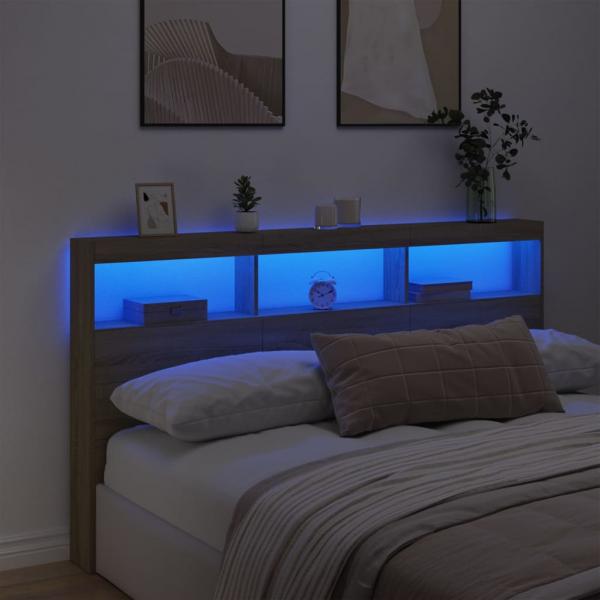 LED-Kopfteil mit Ablagen Sonoma-Eiche 180x17x102 cm