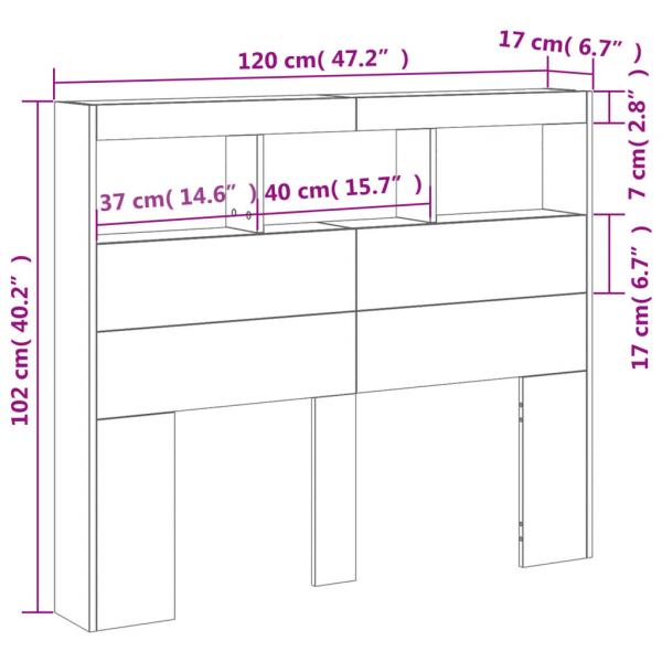 LED-Kopfteil mit Ablagen Grau Sonoma 120x17x102 cm