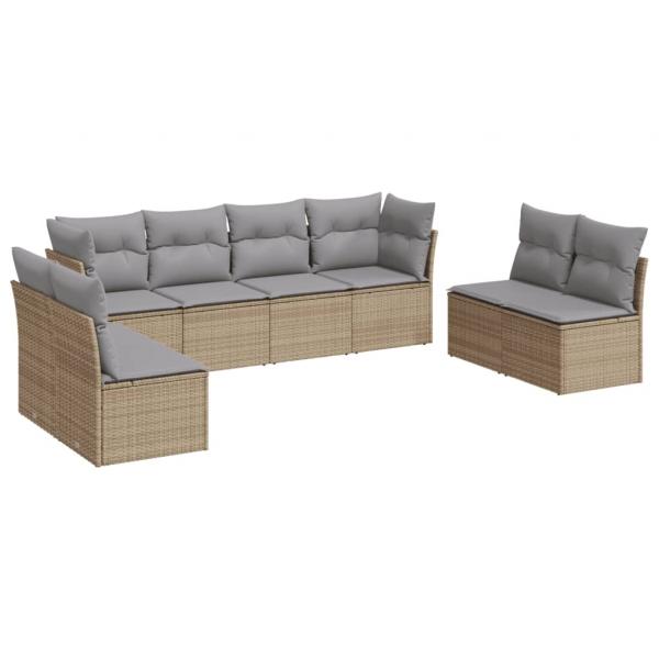 8-tlg. Garten-Sofagarnitur mit Kissen Beige Poly Rattan