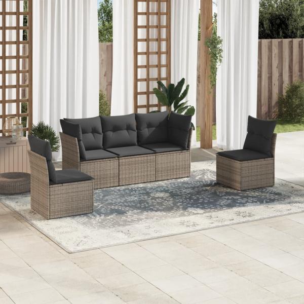 ARDEBO.de - 5-tlg. Garten-Sofagarnitur mit Kissen Grau Poly Rattan