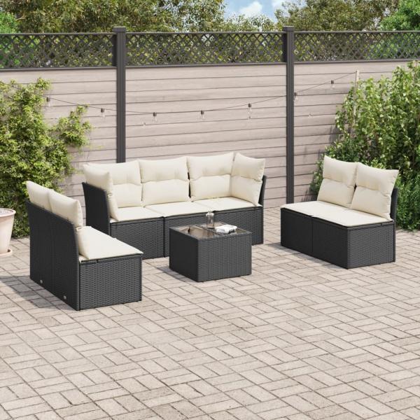 ARDEBO.de - 8-tlg. Garten-Sofagarnitur mit Kissen Schwarz Poly Rattan