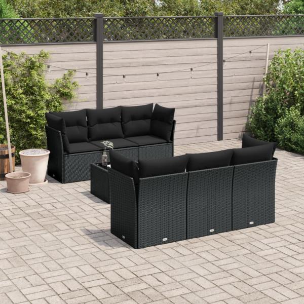 ARDEBO.de - 7-tlg. Garten-Sofagarnitur mit Kissen Schwarz Poly Rattan