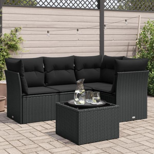 ARDEBO.de - 5-tlg. Garten-Sofagarnitur mit Kissen Schwarz Poly Rattan