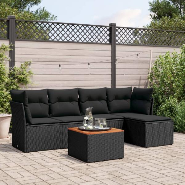 ARDEBO.de - 6-tlg. Garten-Sofagarnitur mit Kissen Schwarz Poly Rattan