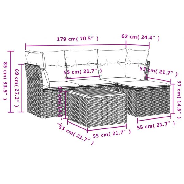 5-tlg. Garten-Sofagarnitur mit Kissen Grau Poly Rattan