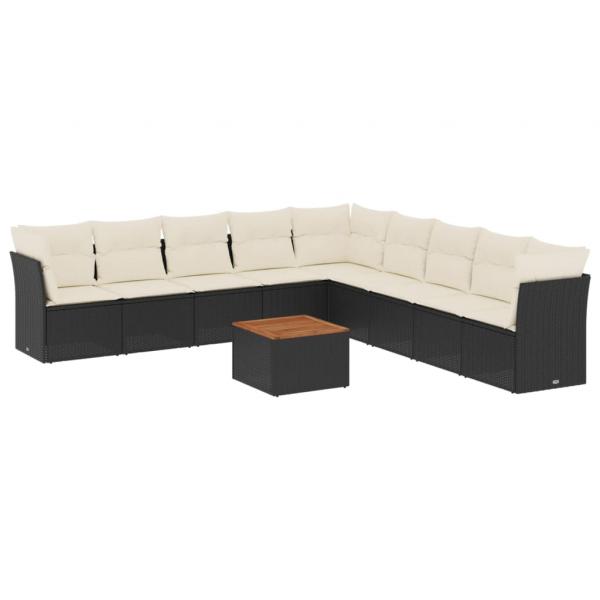 10-tlg. Garten-Sofagarnitur mit Kissen Schwarz Poly Rattan