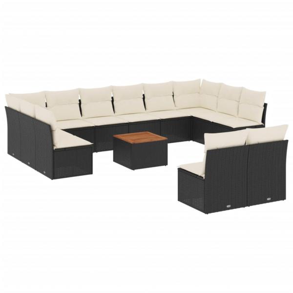 13-tlg. Garten-Sofagarnitur mit Kissen Schwarz Poly Rattan