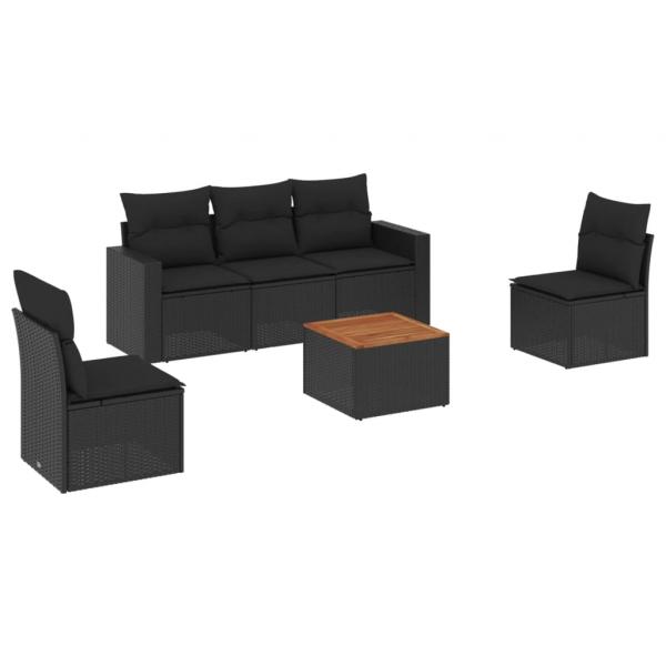 6-tlg. Garten-Sofagarnitur mit Kissen Schwarz Poly Rattan